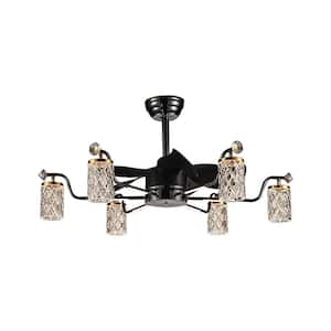 35in. 6-Light Black Fandelier with Light and Remote, Indoor Modern luxury LED Chandelier Ceiling Fan for Living Room
