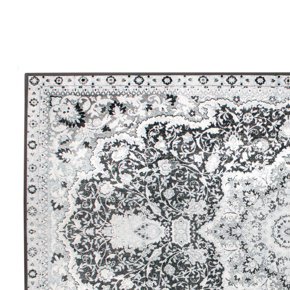 Parviz Grey Intricate Design Washable Non-Slip Rug 3'x5'