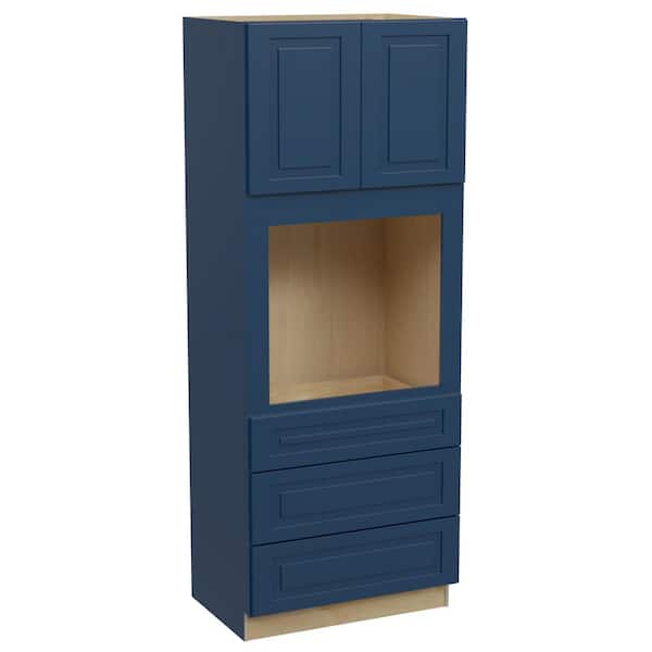 Home Decorators Collection Grayson 33 in. W x 24 in. D x 90 in. H Assembled Plywood Double Oven Kitchen Cabinet in Mythic Blue with Soft Close