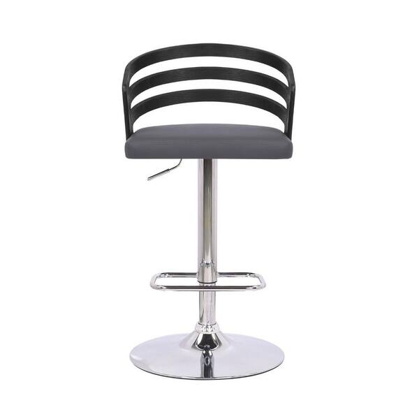 HomeRoots Gray Faux Leather Black Wood and Chrome Adjustable Swivel Bar Stool