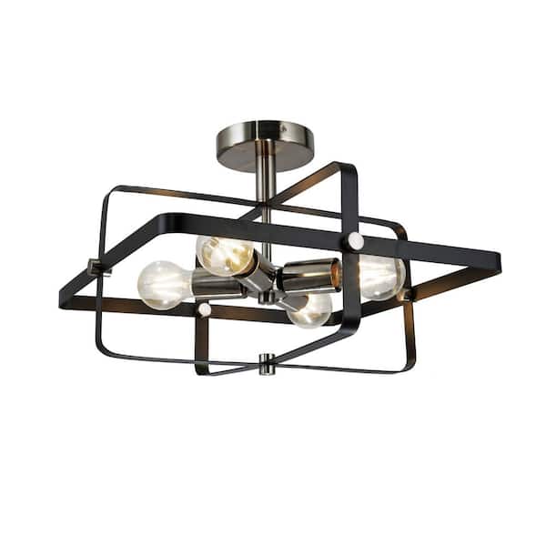 Warehouse of Tiffany Burles 16.2 in. 4-Light Indoor Black Finish Semi-Flush Mount Light with Light Kit