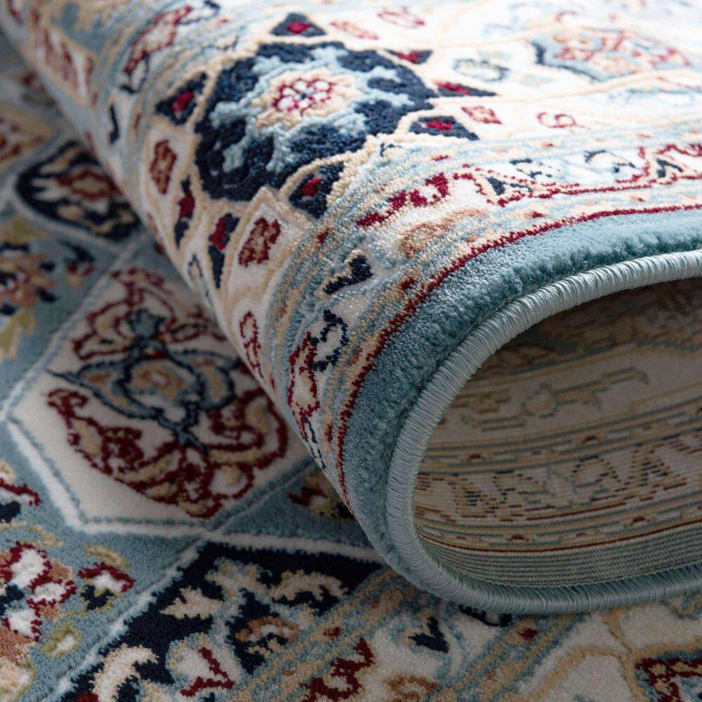Blue Floral 8' x 10' Stain-Resistant Easy Care Rug