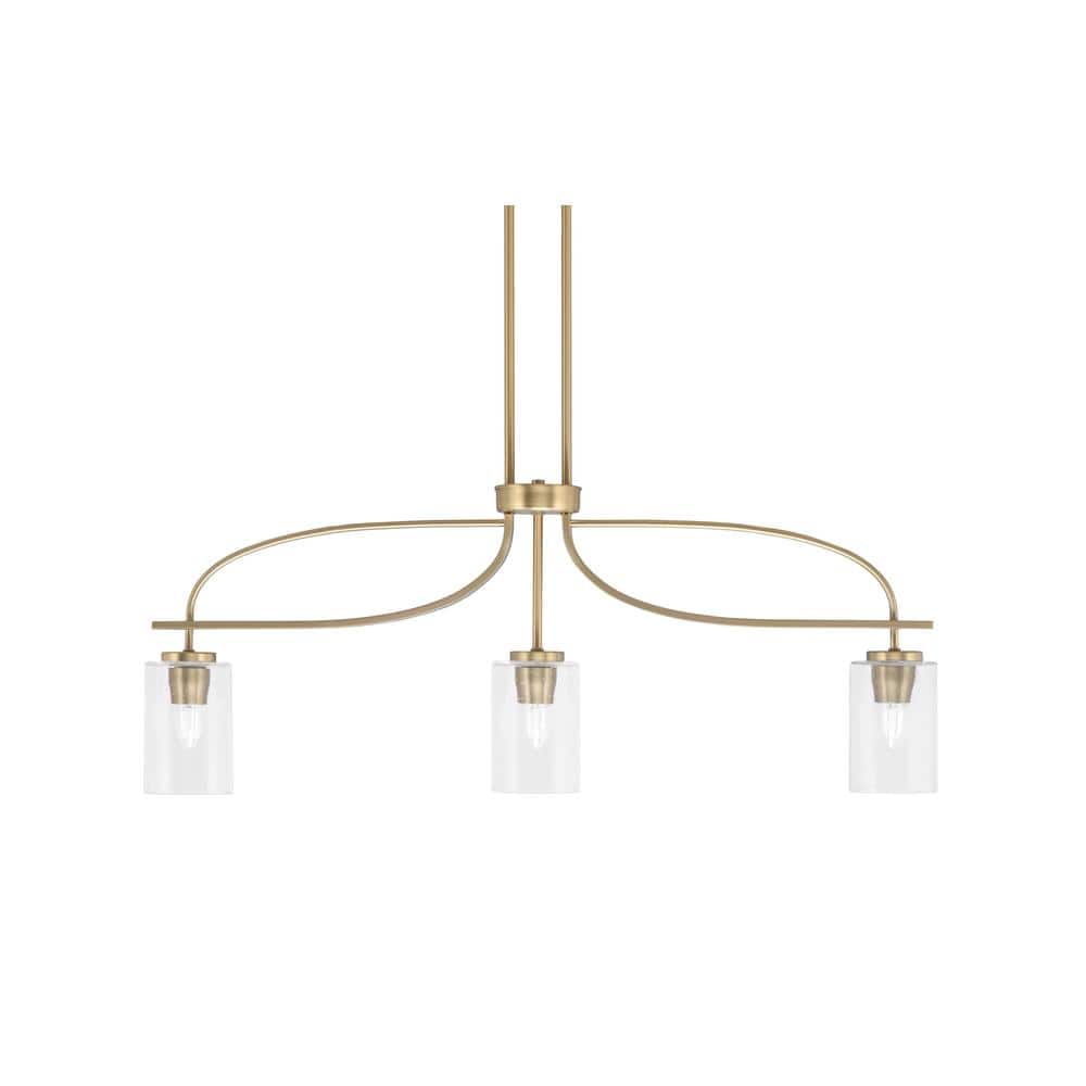 Olympia 14.25 in. 3-Light Chandelier New Age Brass Clear Bubble Glass Shade