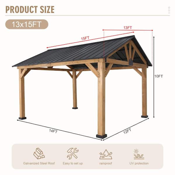 INMITOM 12 ft. x 14 ft. Solid Cedar Wood Outdoor Patio Hardtop