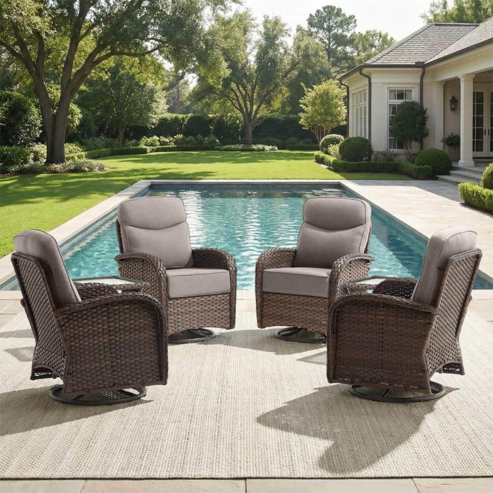 Rivieral 6-Piece Brown Wicker Swivel Glider Set Outdoor Rocking Chair with Side Table and 6 Inch Gray Cushions price history on PriceWatchPro