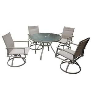 5-Piece Patio Outdoor Dining Set With Swivel Chairs And Round Table