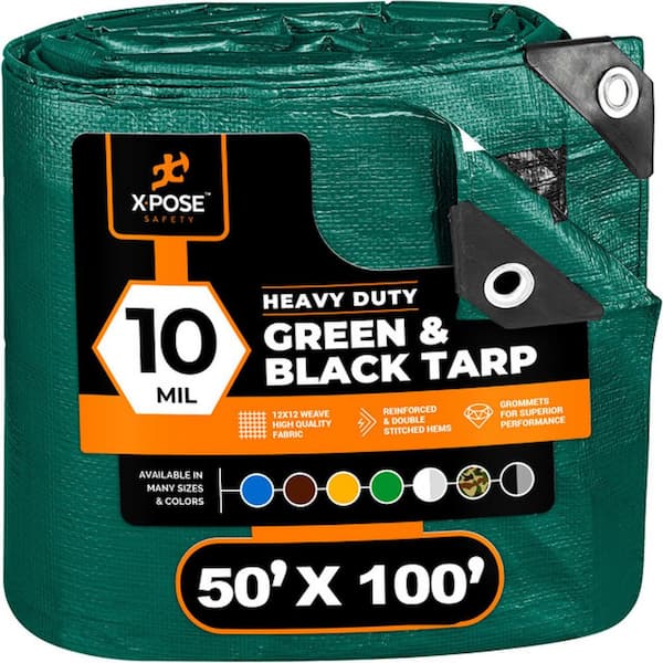 10 Mil 50 ft. W x 100 ft. L Heavy Duty Green and Black Poly Tarp