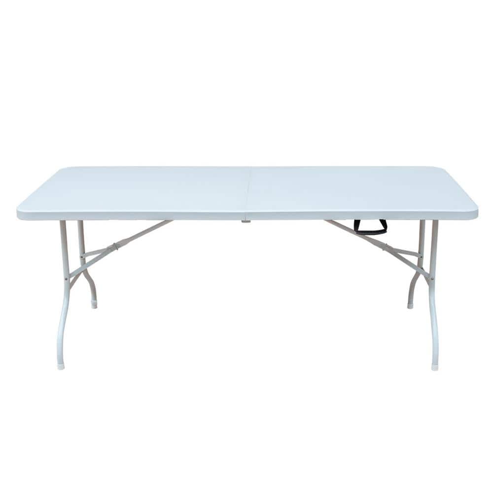 6 ft. White Metal Patio Folding, Portable Plastic Table for Camping, Picnic