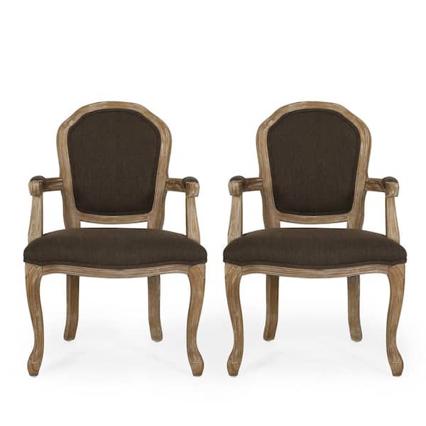 Noble House Nita Brown and Weathered Brown Dining Arm Chair (Set of 2)