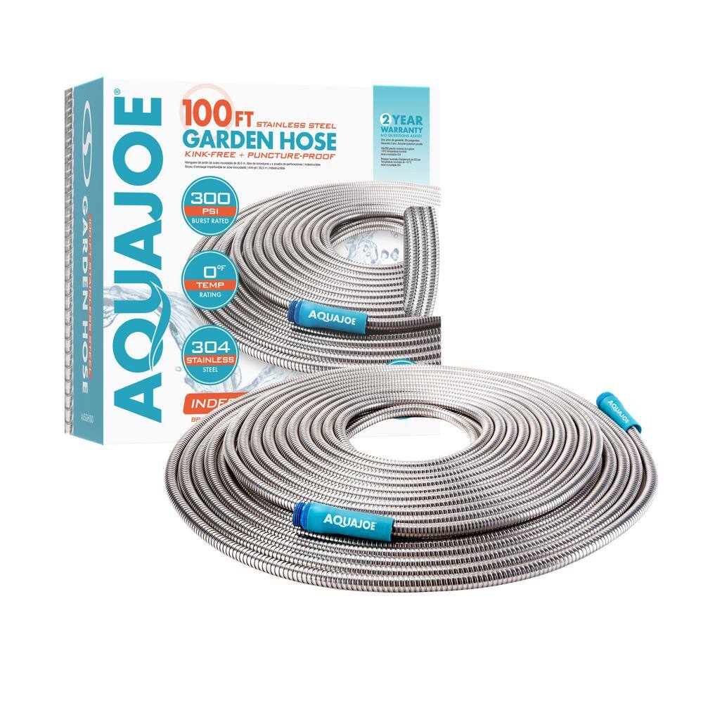 Aqua Joe Indestructible 1 2 In Dia X 100 Ft Heavy Duty Spiral Constructed 304 Stainless Steel Garden Hose Ajsgh100 The Home Depot Aqua Joe Indestructible 1 2 In Dia X 100 Ft Heavy Duty Spiral Constructed 304 Stainless Steel Garden Hose Ajsgh100 The Home Depot