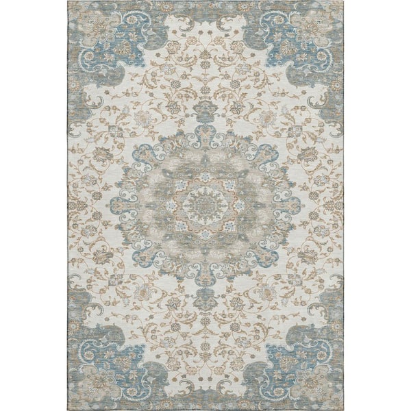 Mayfield Premium Machine Washable Abstract AMF2489 Ivory 5 ft. x 7 ft. 6 in. Area Rug