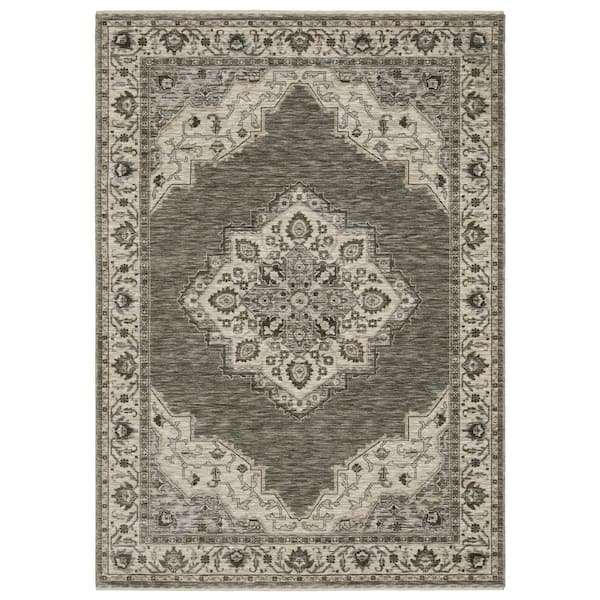 AVERLEY HOME Channing Gray/Beige 2 ft. x 8 ft. Center Oriental Medallion Polyester Fringe Edge Indoor Runner Area Rug