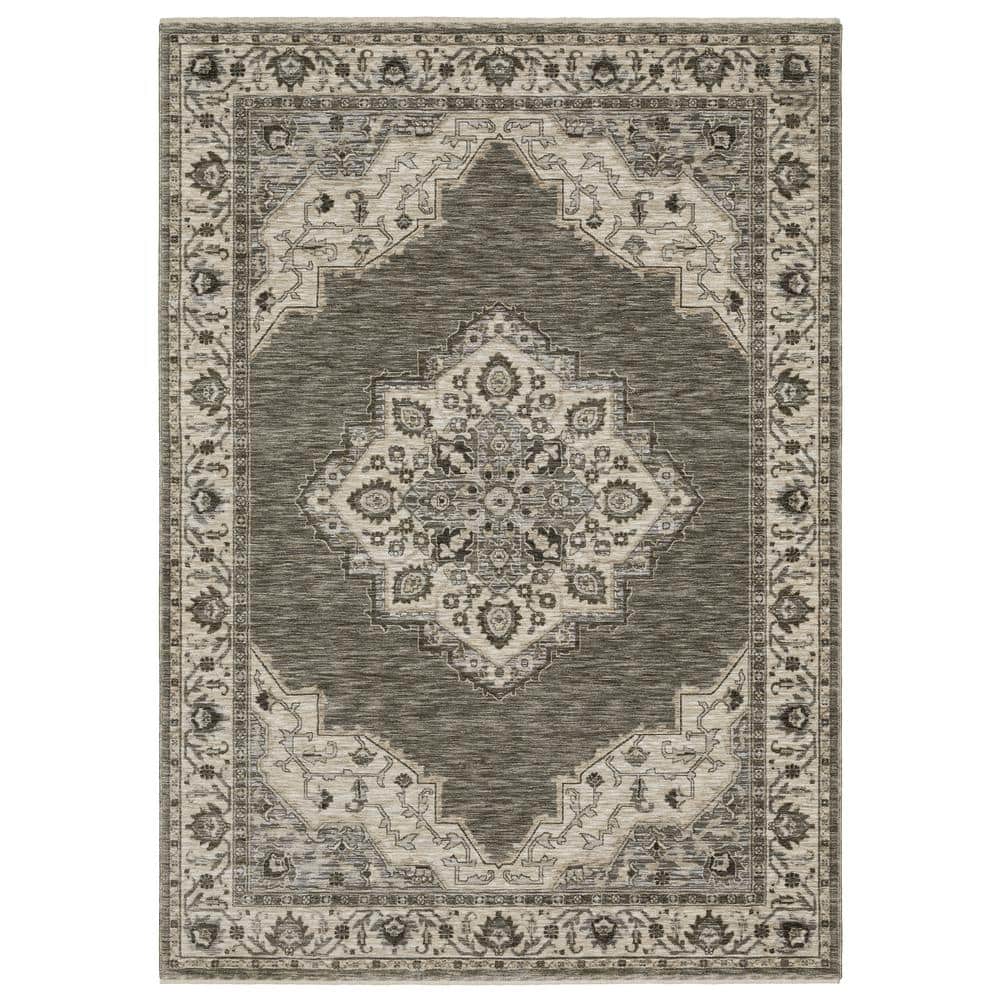 Channing Gray/Beige 6 ft. x 9 ft. Center Oriental Medallion Polyester Fringe Edge Indoor Area Rug price history on PriceWatchPro