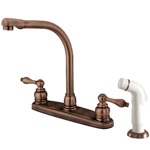 Victorian 2-Handle Deck Mount Centerset Kitchen Faucets with Side Sprayer in Antique Copper