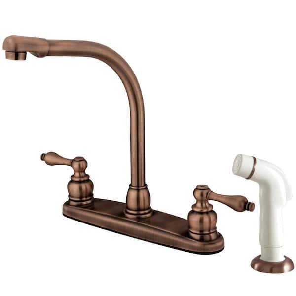 Kingston Brass Victorian 2-Handle Deck Mount Centerset Kitchen Faucets with Side Sprayer in Antique Copper