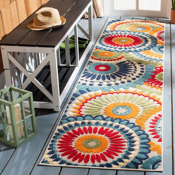 Cabana 2 x 19 Blue/Ivory Floral Runner Rug