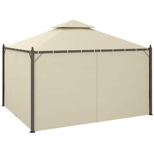 10 ft. x 12 ft. Beige Outdoor Gazebo with Polyester Privacy Curtains, 2-Tier Roof