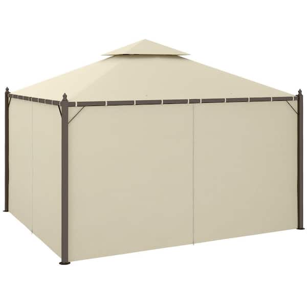 10 ft. x 12 ft. Beige Outdoor Gazebo with Polyester Privacy Curtains, 2-Tier Roof