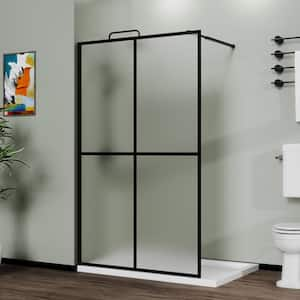 34 in. W x 72 in. H Single Fixed Framed Shower Door in Black Finish with Frosted Glass