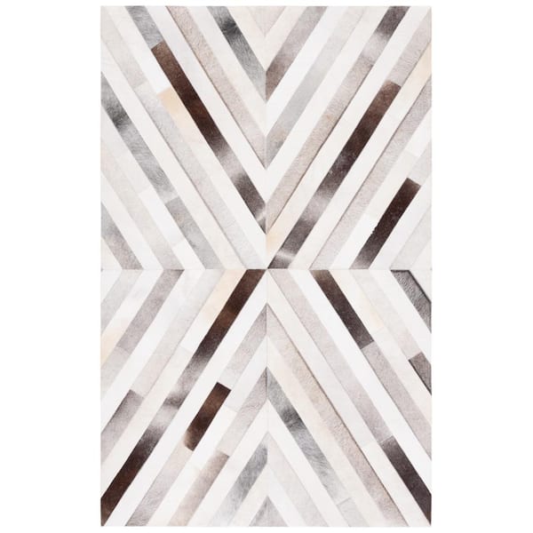 SAFAVIEH Studio Leather Gray Brown 6 ft. x 9 ft. Striped Area Rug