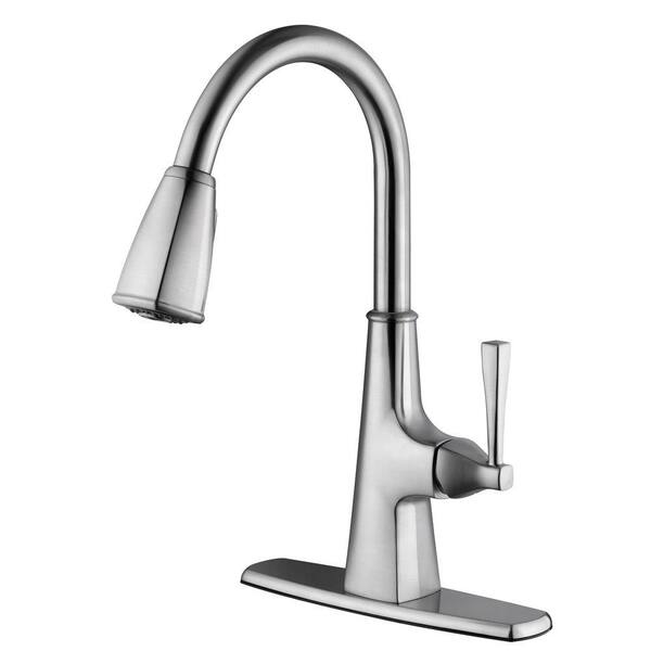 Design House Perth Single-Handle Pull-Down Sprayer Kitchen Faucet in Satin Nickel