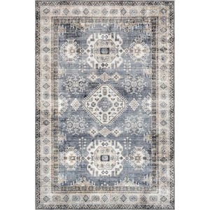 Evelina Traditional Spill-Proof Machine Washable Blue 5 ft. x 8 ft. Area Rug