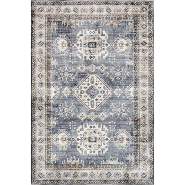 nuLOOM Evelina Traditional Spill-Proof Machine Washable Blue 5 ft. x 8 ft. Area Rug