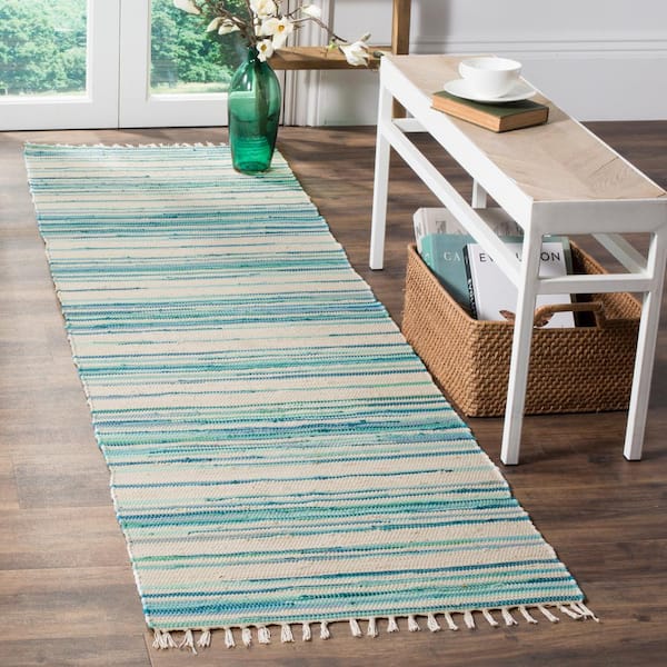 Rag Rug Ivory/Green 2 ft. x 6 ft. Striped Runner Rug