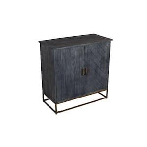 33.7 in. Gray Plank Design 2-Door Mango Wood Storage Accent Cabinet with Metal Base