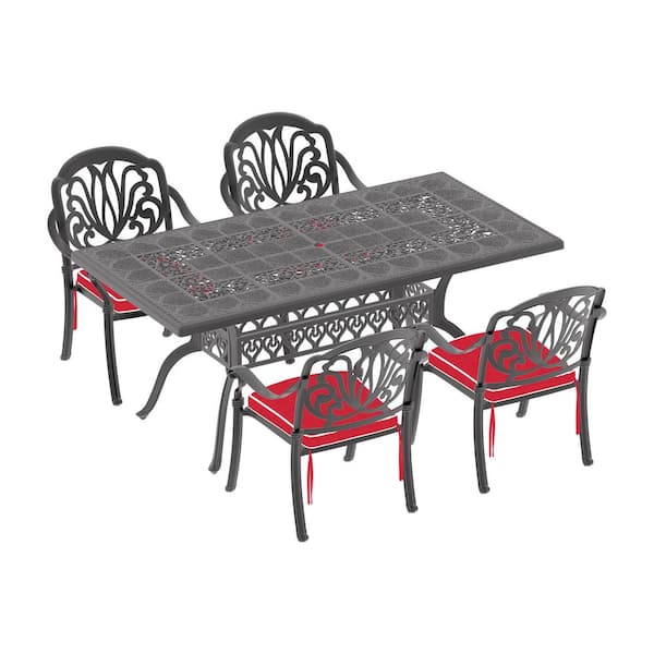 Runesay 5-Piece Set Of Cast Aluminum Patio Outdoor Dining Set with Random Colors Cushions and Black Frame