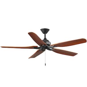 Danetree 60 in. Indoor/Outdoor Natural Iron Ceiling Fan with Hand Carved Wood Blades and Pull Chain Included