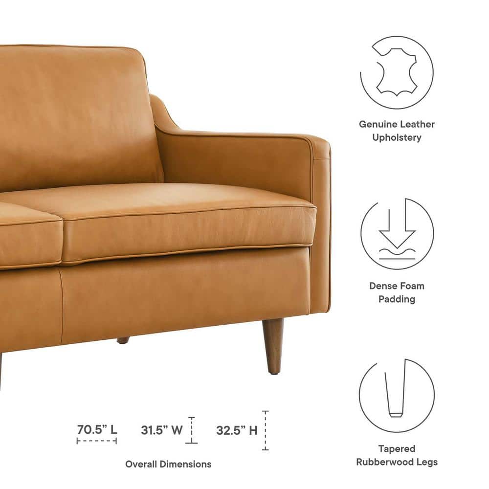 Impart 71'' Tan Genuine Leather Track Arm Sofa