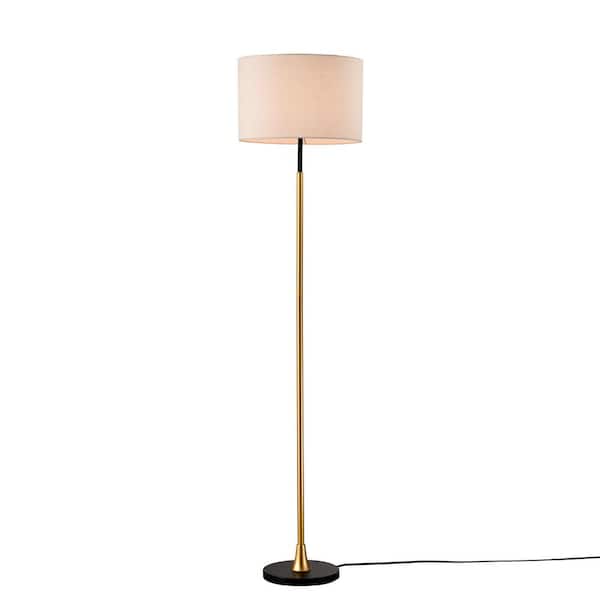 JAZAVA 65 in. Matte Gold 1-Light Standard Floor Lamp for Living Room with Fabric Drum Shade