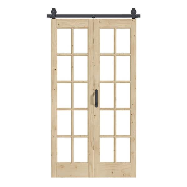 30 in. x 84 in. 1-Lite Pre Assembled Clear Glass Solid Core Wood Brown Bi-Fold Door with Hardware