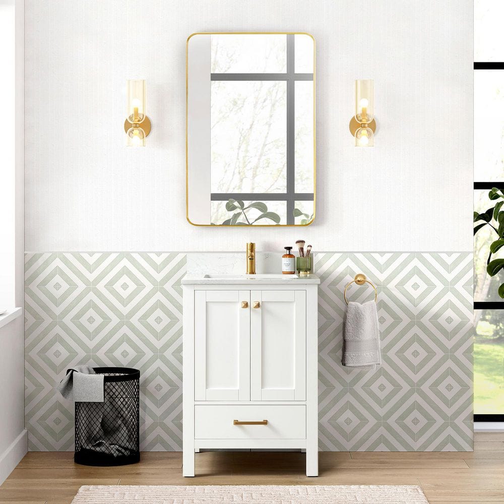 Shannon White Oak Single Sink Vanity with Stone Top and Mirror