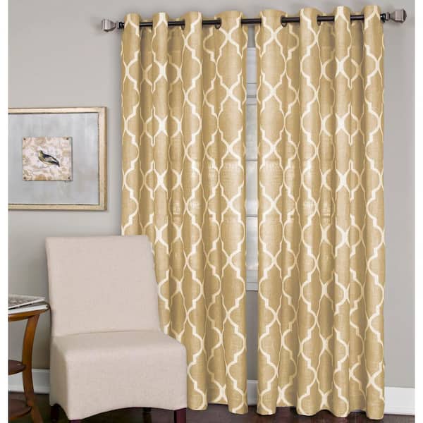 Elrene Toasted Wheat Trellis Grommet Room Darkening Curtain - 52 in. W x 95 in. L