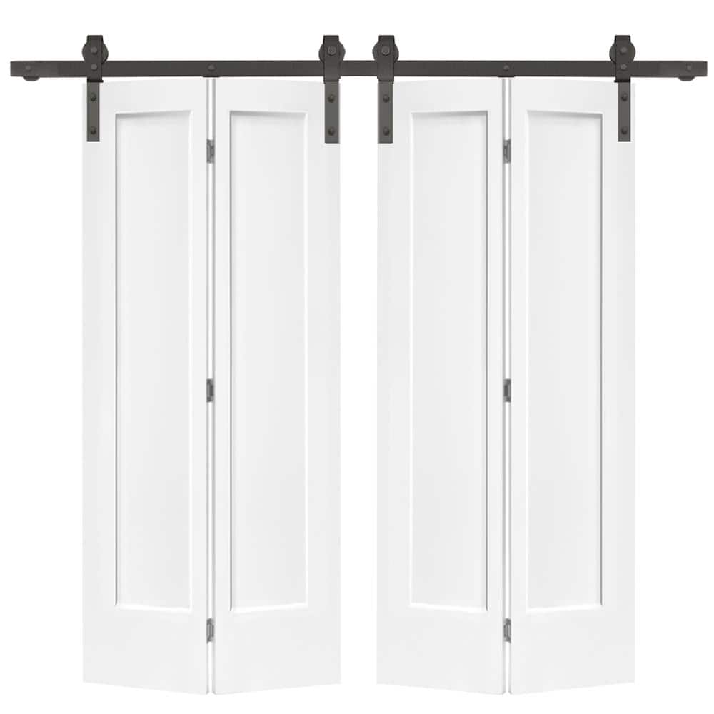 48 in. x 80 in. 1 Panel Shaker White MDF Composite Double Bi-Fold Barn Door with Sliding Hardware Kit price history on PriceWatchPro