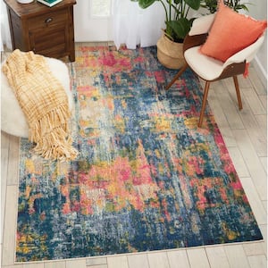 Celestial Blue/Yellow 5 ft. x 7 ft. Abstract Contemporary Area Rug
