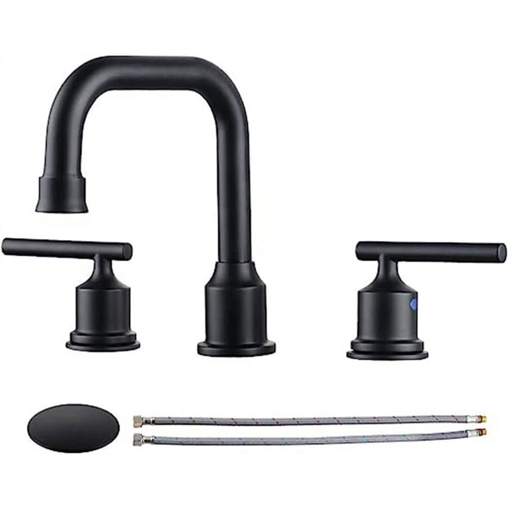 Dyiom Two Handles Widespread 8 in. Bathroom Faucet Black 3Pieces Basin