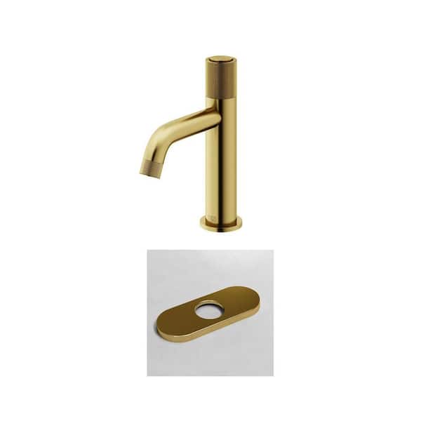 Apollo Single-Hole Bathroom Faucet and 5.5 in. Deck Plate in Matte Brushed Gold (2-Piece Set)