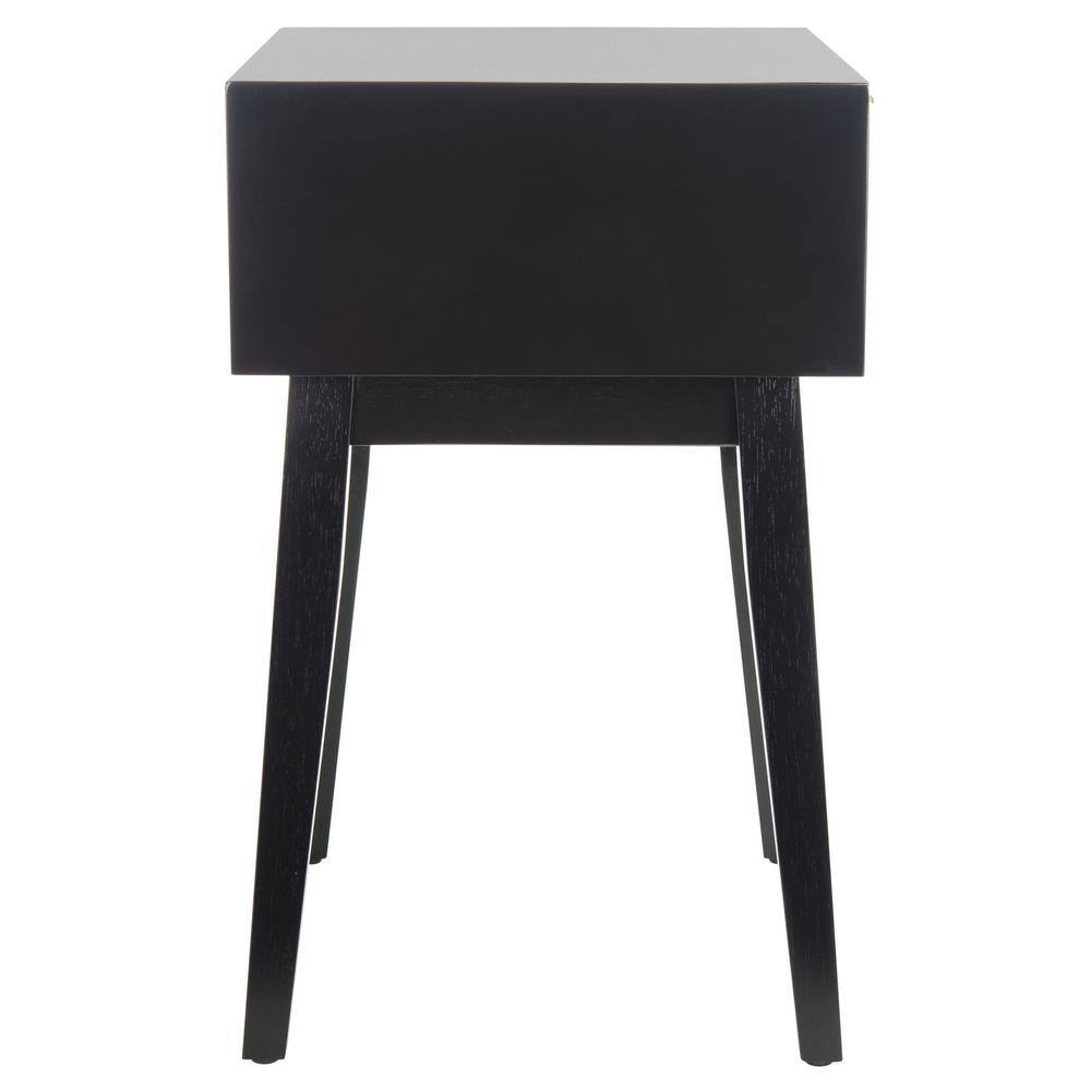 Round Black and Natural Wood Metal Accent Table with Storage