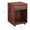 Brown wood nightstand with dimension overlays.