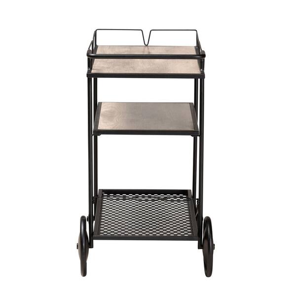 Baxton Studio Huntley Walnut Brown and Black Wine Cart 218 12532