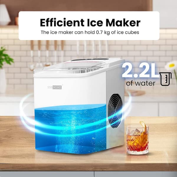 11.6 in. 26lb. Electric Portable Ice Maker with Handle, Hand Scoop and 10  Ice Bags in White