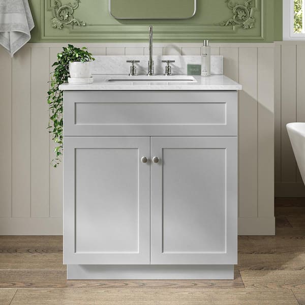 ARIEL Hamlet 31 in. W x 22 in. D x 35.25 in. H Bath Vanity in Grey with Carrara Marble Vanity Top