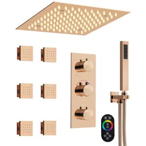 Aurora LED 12 in. 5-Spray Ceiling Mount Fixed and Handheld Dual Shower Head 2.5 GPM in Polished Rose Gold Valve Include