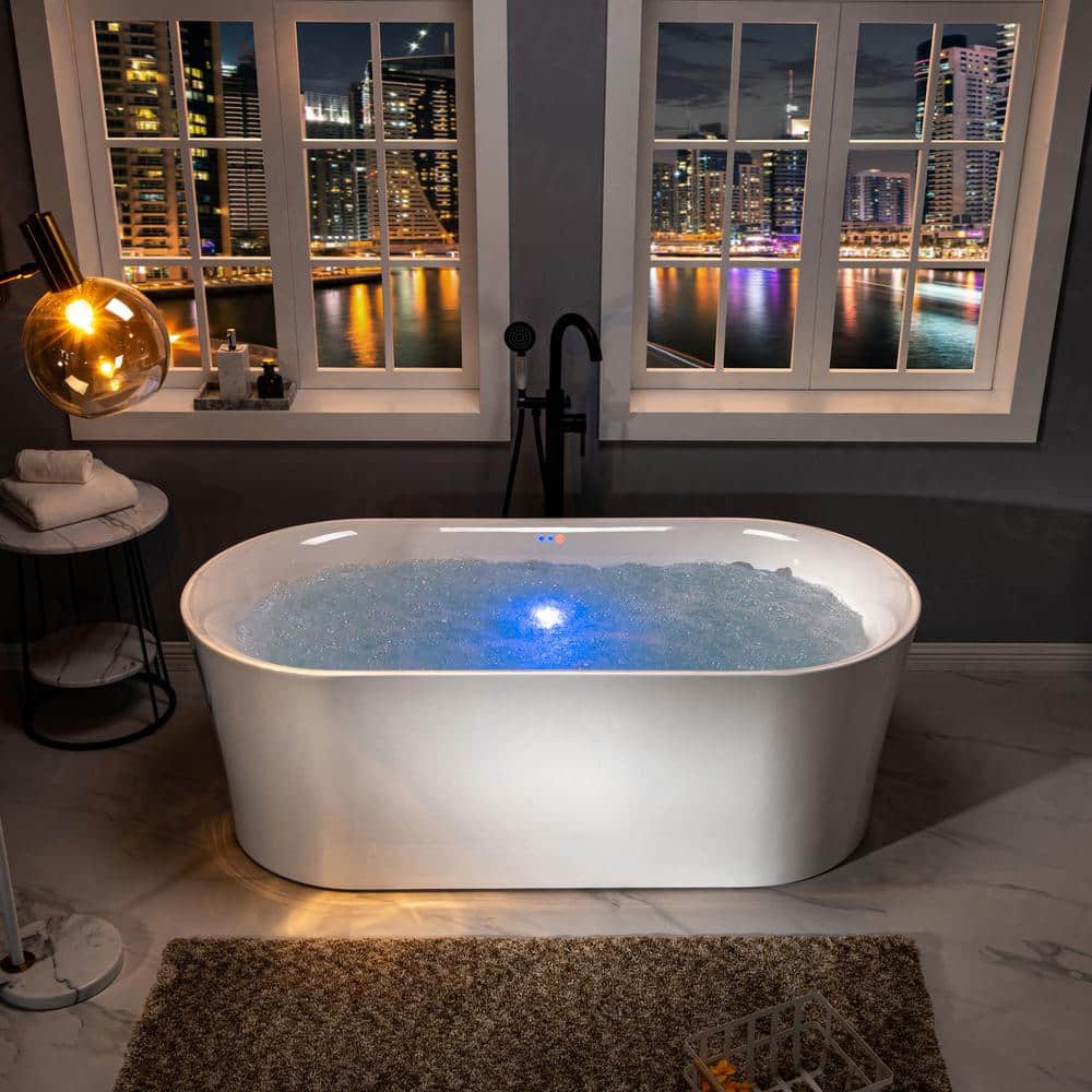 67'' White Acrylic Freestanding Air Soaking Bathtub with 208 Jets