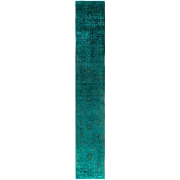 Overdyed Green 3 ft. x 16 ft. Solid Wool Indoor Runner Rug