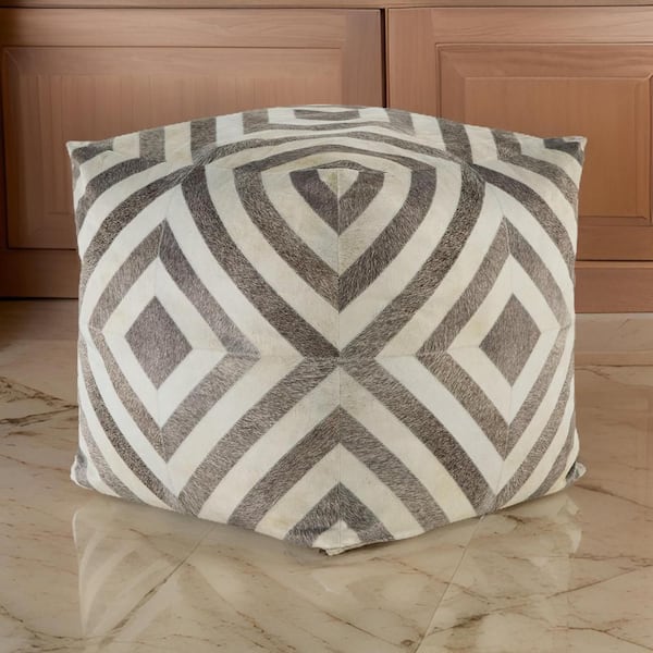 Benjara Brown and Ivory Polyester Square Ottoman Pouf