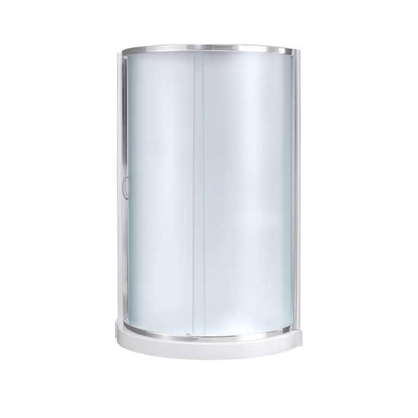 Breeze 36 in. L x 36 in. W x 77.36 in. H Corner Shower Kit with Frosted Framed Sliding Door in Chrome